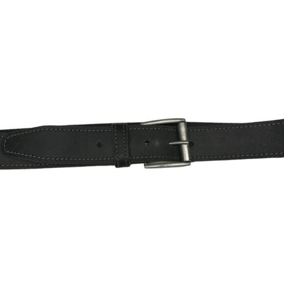 Buckle Men's 43"-47" Waist Belt Black Leather Casual Contrast Trim Silver Tone - Picture 4 of 6